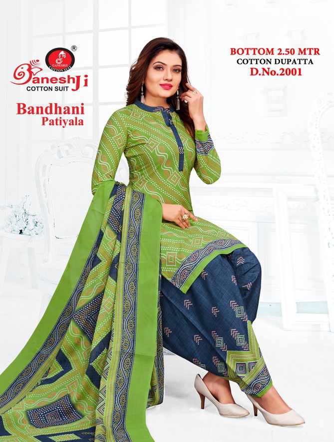 Ganeshji Bandhani Patiyala 2 Fancy Regular Wear Printed Cotton Dress Material Collection